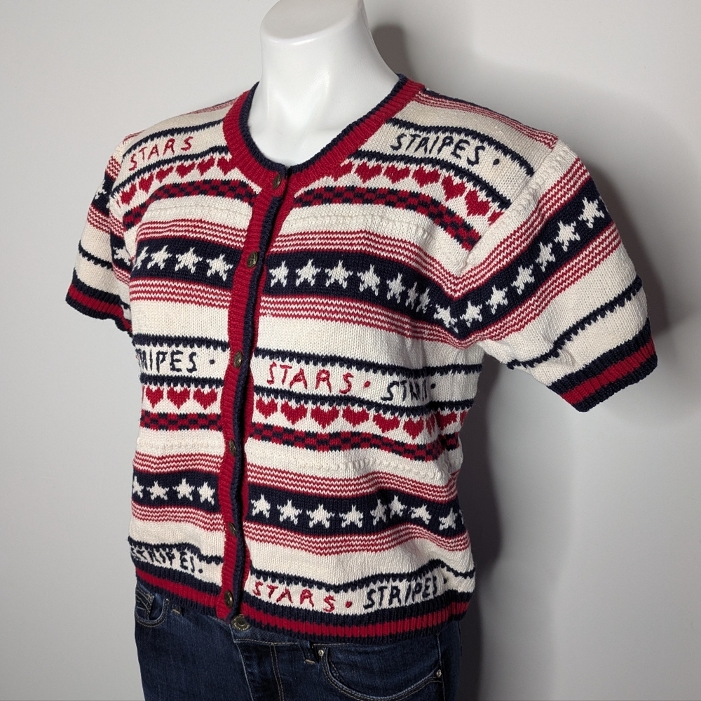 Vintage Street Level Red White Blue Patriotic Stars & Stripes Cardigan Sweater S - Picture 2 of 7